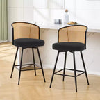 Bekrvio Swivel Rattan Bar Stools,Mid-Century Modern Upholstered Kitchen Island Bar Chairs with Thick Cushion, Metal Frame & Footrest