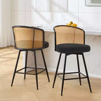 Bekrvio Swivel Rattan Bar Stools,Mid-Century Modern Upholstered Kitchen Island Bar Chairs with Thick Cushion, Metal Frame & Footrest
