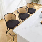 Bekrvio Swivel Rattan Bar Stools,Mid-Century Modern Upholstered Kitchen Island Bar Chairs with Thick Cushion, Metal Frame & Footrest