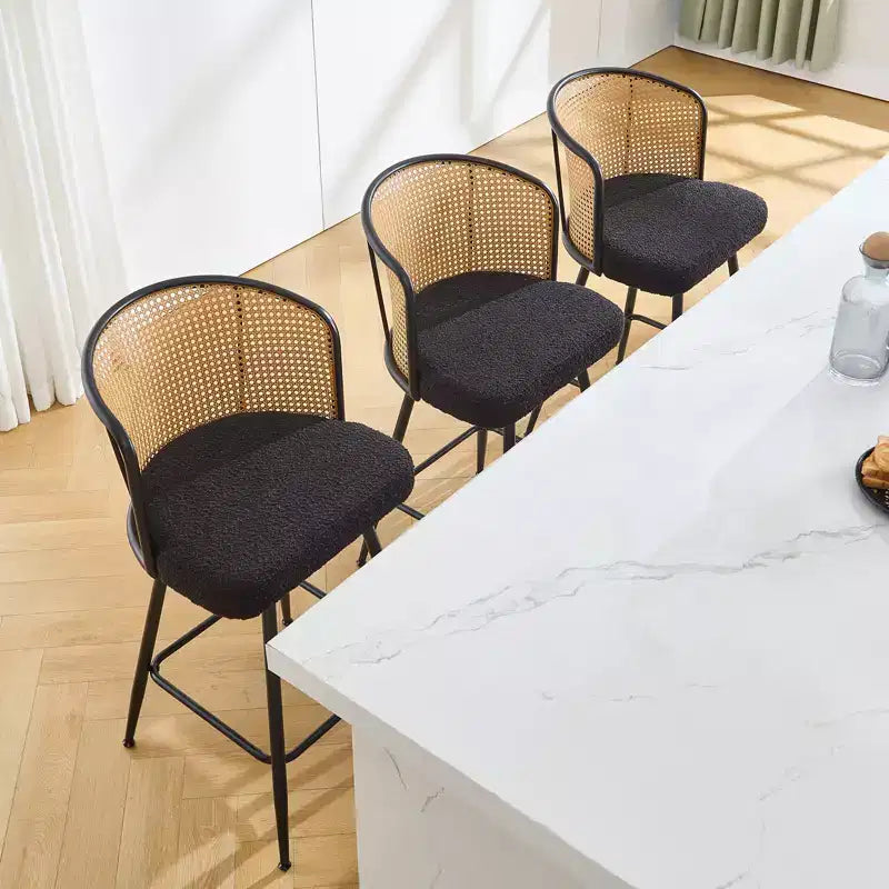 Bekrvio Swivel Rattan Bar Stools,Mid-Century Modern Upholstered Kitchen Island Bar Chairs with Thick Cushion, Metal Frame & Footrest