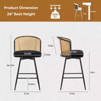 Bekrvio Swivel Rattan Bar Stools,Mid-Century Modern Upholstered Kitchen Island Bar Chairs with Thick Cushion, Metal Frame & Footrest