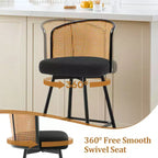 Bekrvio Swivel Rattan Bar Stools,Mid-Century Modern Upholstered Kitchen Island Bar Chairs with Thick Cushion, Metal Frame & Footrest