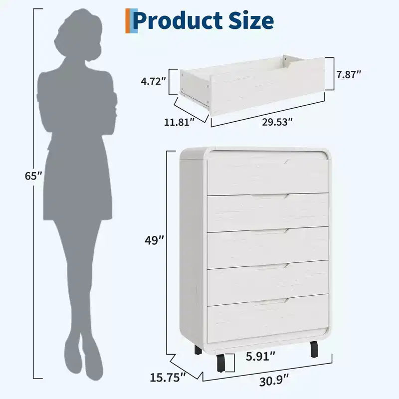 5 Drawers Dresser, 48 High Modern Chest of Drawers, Wood Storage Dresser, for Living Room, Hallway