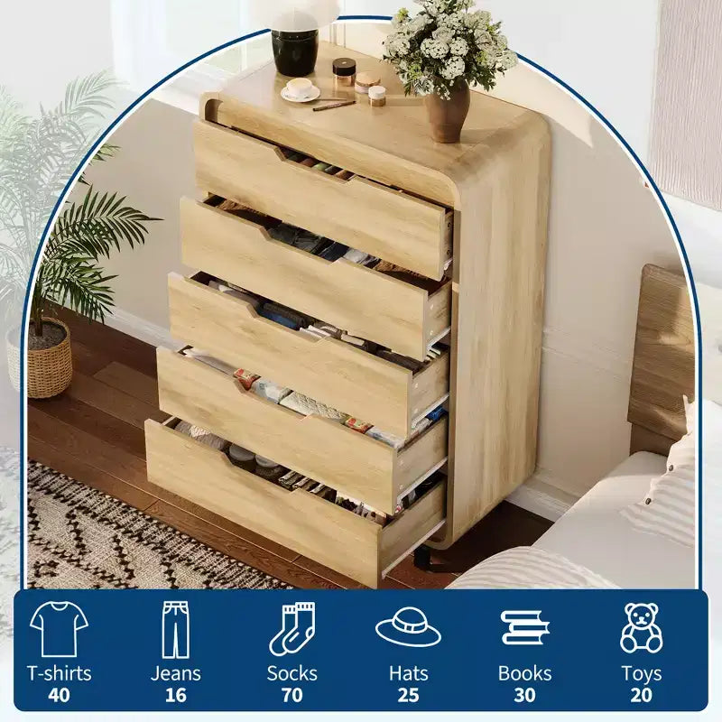 5 Drawers Dresser, 48 High Modern Chest of Drawers, Wood Storage Dresser, for Living Room, Hallway