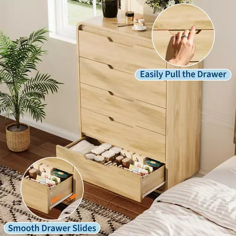 5 Drawers Dresser, 48 High Modern Chest of Drawers, Wood Storage Dresser, for Living Room, Hallway