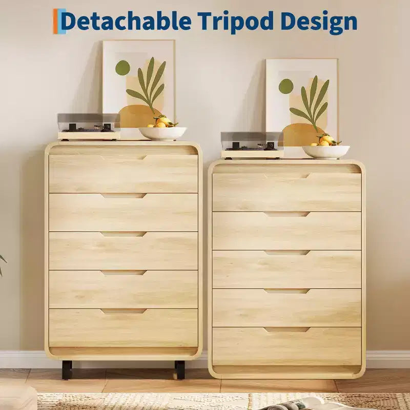 5 Drawers Dresser, 48 High Modern Chest of Drawers, Wood Storage Dresser, for Living Room, Hallway
