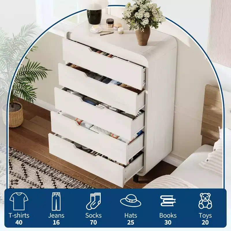 5 Drawers Dresser, 48 High Modern Chest of Drawers, Wood Storage Dresser, for Living Room, Hallway