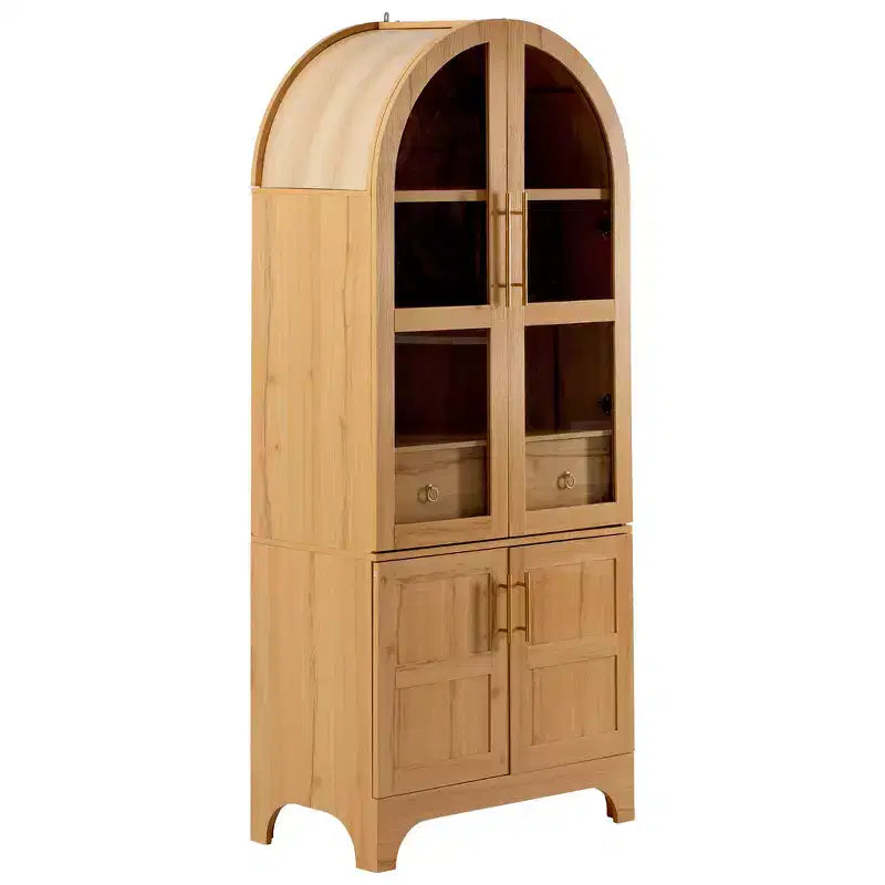Zeus & Ruta 71 Arched Kitchen Pantry Cabinet with Glass Door, Adjustable Shelves, Hidden Drawer & Door Racks
