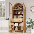 Zeus & Ruta 71 Arched Kitchen Pantry Cabinet with Glass Door, Adjustable Shelves, Hidden Drawer & Door Racks