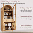 Zeus & Ruta 71 Arched Kitchen Pantry Cabinet with Glass Door, Adjustable Shelves, Hidden Drawer & Door Racks