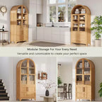 Zeus & Ruta 71 Arched Kitchen Pantry Cabinet with Glass Door, Adjustable Shelves, Hidden Drawer & Door Racks