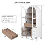 Zeus & Ruta 71 Arched Kitchen Pantry Cabinet with Glass Door, Adjustable Shelves, Hidden Drawer & Door Racks