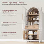 Zeus & Ruta 71 Arched Kitchen Pantry Cabinet with Glass Door, Adjustable Shelves, Hidden Drawer & Door Racks