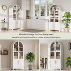 Zeus & Ruta 71 Arched Kitchen Pantry Cabinet with Glass Door, Adjustable Shelves, Hidden Drawer & Door Racks