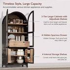 Zeus & Ruta 71 Arched Kitchen Pantry Cabinet with Glass Door, Adjustable Shelves, Hidden Drawer & Door Racks