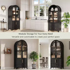 Zeus & Ruta 71 Arched Kitchen Pantry Cabinet with Glass Door, Adjustable Shelves, Hidden Drawer & Door Racks