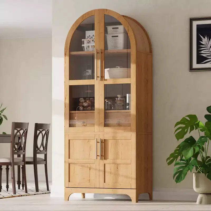 Zeus & Ruta 71 Arched Kitchen Pantry Cabinet with Glass Door, Adjustable Shelves, Hidden Drawer & Door Racks