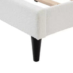 White Boucle Upholstered Bed Frame with Soft Curved Profile, Durable Wood Support and Easy Assembly for Cozy Modern Bedrooms, King