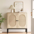 Set of 2 Rattan Sideboard Chest of Drawers, 2 Rattan & Wood Doors, 31.5inch Wide, Adjustable Shelves, Metal Feet for Hallway/Living Room/Kitchen