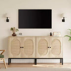 Set of 2 Rattan Sideboard Chest of Drawers, 2 Rattan & Wood Doors, 31.5inch Wide, Adjustable Shelves, Metal Feet for Hallway/Living Room/Kitchen