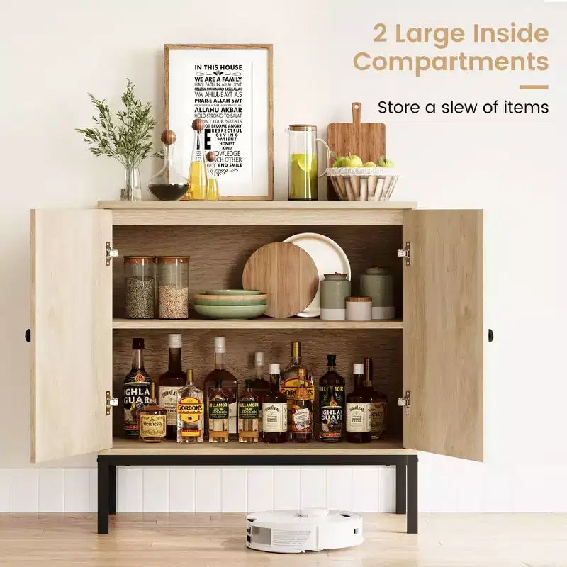 Set of 2 Rattan Sideboard Chest of Drawers, 2 Rattan & Wood Doors, 31.5inch Wide, Adjustable Shelves, Metal Feet for Hallway/Living Room/Kitchen