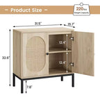 Set of 2 Rattan Sideboard Chest of Drawers, 2 Rattan & Wood Doors, 31.5inch Wide, Adjustable Shelves, Metal Feet for Hallway/Living Room/Kitchen