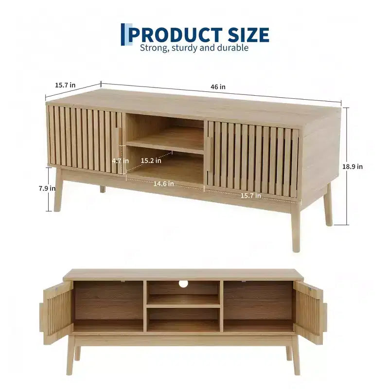 Modern Boho TV Stand for 50 Inch TV, Fluted Door Entertainment Center, Living Room Media Console Table with Open Shelves Cabinet