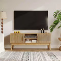 Modern Boho TV Stand for 50 Inch TV, Fluted Door Entertainment Center, Living Room Media Console Table with Open Shelves Cabinet