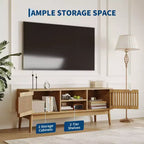 Modern Boho TV Stand for 50 Inch TV, Fluted Door Entertainment Center, Living Room Media Console Table with Open Shelves Cabinet