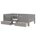 Bellemave Platform Bed with Built-in Bookshelves and Storage Drawers,Solid Wood Platform Bed Frame with Staircase and Rails for Kids