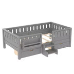 Bellemave Platform Bed with Built-in Bookshelves and Storage Drawers,Solid Wood Platform Bed Frame with Staircase and Rails for Kids