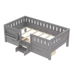 Bellemave Platform Bed with Built-in Bookshelves and Storage Drawers,Solid Wood Platform Bed Frame with Staircase and Rails for Kids