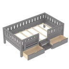 Bellemave Platform Bed with Built-in Bookshelves and Storage Drawers,Solid Wood Platform Bed Frame with Staircase and Rails for Kids