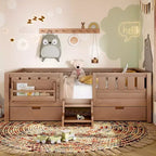 Bellemave Platform Bed with Built-in Bookshelves and Storage Drawers,Solid Wood Platform Bed Frame with Staircase and Rails for Kids