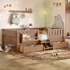Bellemave Platform Bed with Built-in Bookshelves and Storage Drawers,Solid Wood Platform Bed Frame with Staircase and Rails for Kids