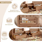 Bellemave Platform Bed with Built-in Bookshelves and Storage Drawers,Solid Wood Platform Bed Frame with Staircase and Rails for Kids