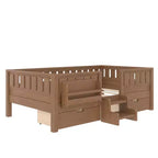 Bellemave Platform Bed with Built-in Bookshelves and Storage Drawers,Solid Wood Platform Bed Frame with Staircase and Rails for Kids