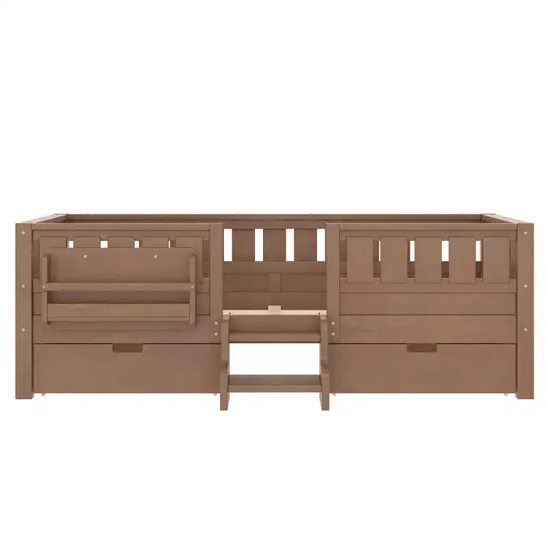 Bellemave Platform Bed with Built-in Bookshelves and Storage Drawers,Solid Wood Platform Bed Frame with Staircase and Rails for Kids