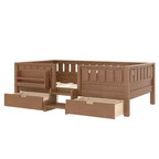 Bellemave Platform Bed with Built-in Bookshelves and Storage Drawers,Solid Wood Platform Bed Frame with Staircase and Rails for Kids