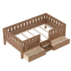 Bellemave Platform Bed with Built-in Bookshelves and Storage Drawers,Solid Wood Platform Bed Frame with Staircase and Rails for Kids