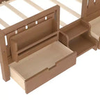Bellemave Platform Bed with Built-in Bookshelves and Storage Drawers,Solid Wood Platform Bed Frame with Staircase and Rails for Kids