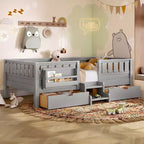 Bellemave Platform Bed with Built-in Bookshelves and Storage Drawers,Solid Wood Platform Bed Frame with Staircase and Rails for Kids