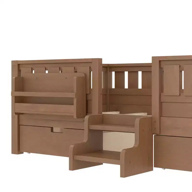 Bellemave Platform Bed with Built-in Bookshelves and Storage Drawers,Solid Wood Platform Bed Frame with Staircase and Rails for Kids