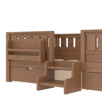 Bellemave Platform Bed with Built-in Bookshelves and Storage Drawers,Solid Wood Platform Bed Frame with Staircase and Rails for Kids