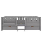 Bellemave Platform Bed with Built-in Bookshelves and Storage Drawers,Solid Wood Platform Bed Frame with Staircase and Rails for Kids
