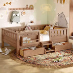 Bellemave Platform Bed with Built-in Bookshelves and Storage Drawers,Solid Wood Platform Bed Frame with Staircase and Rails for Kids