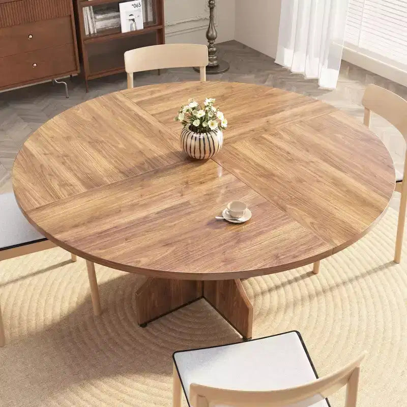 Modern Dining Table for 4-6, 47-Inch Round Table for Kitchen & Dining Room, Built-in Storage Shelf, Adjustable Feet, Easy to Assemble & Clean