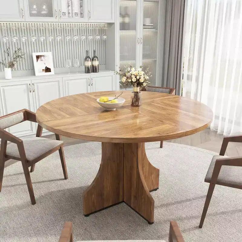 Modern Dining Table for 4-6, 47-Inch Round Table for Kitchen & Dining Room, Built-in Storage Shelf, Adjustable Feet, Easy to Assemble & Clean