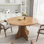 Modern Dining Table for 4-6, 47-Inch Round Table for Kitchen & Dining Room, Built-in Storage Shelf, Adjustable Feet, Easy to Assemble & Clean