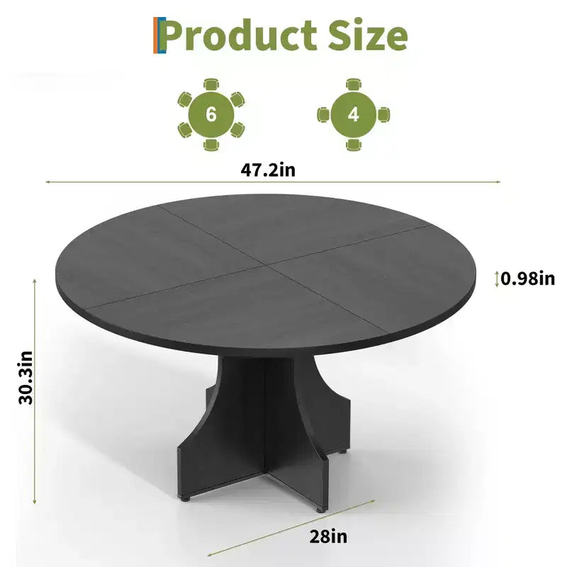 Modern Dining Table for 4-6, 47-Inch Round Table for Kitchen & Dining Room, Built-in Storage Shelf, Adjustable Feet, Easy to Assemble & Clean